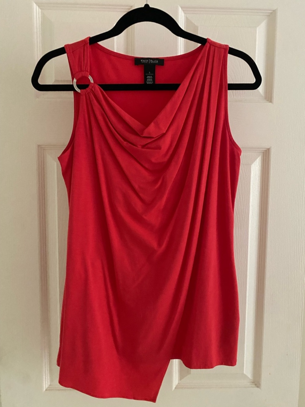 White House Black Market Red Draped One-Shoulder Tank with Ring Detail